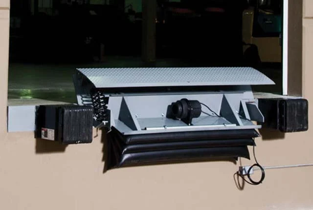 Air powered edge of dock leveler