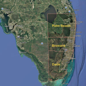 South Florida service area map covering Miami-Dade, Broward and Palm Beach counties