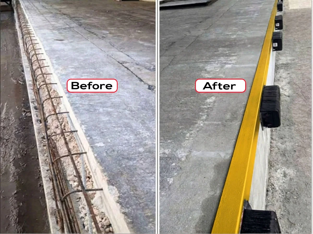 Loading dock edge concrete rebuild, before & after