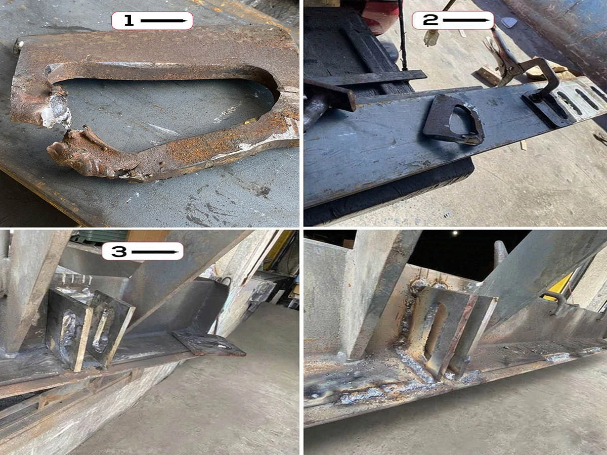 Pit dock leveler hinge rebuilt by BXC Dock Services