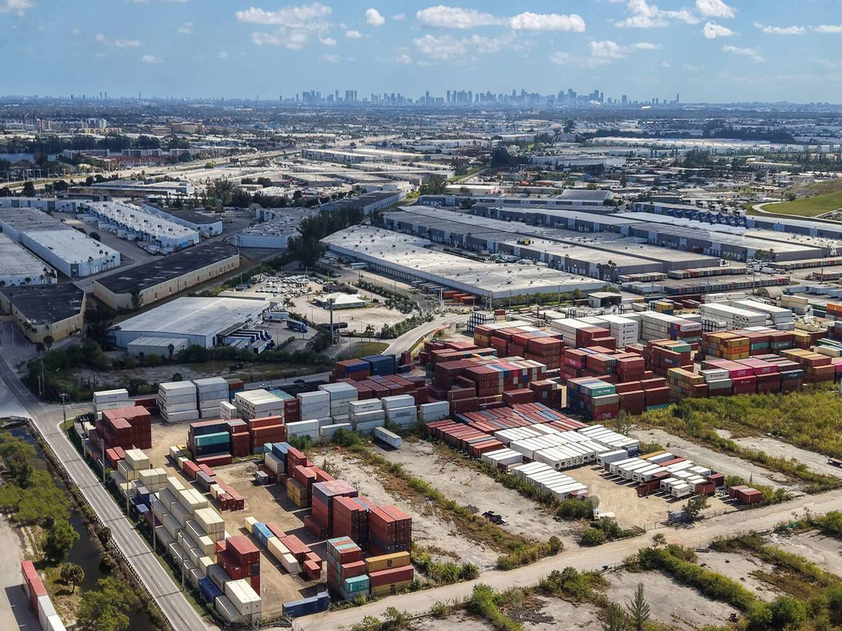 Aerial view of a South Florida warehouse and distribution district