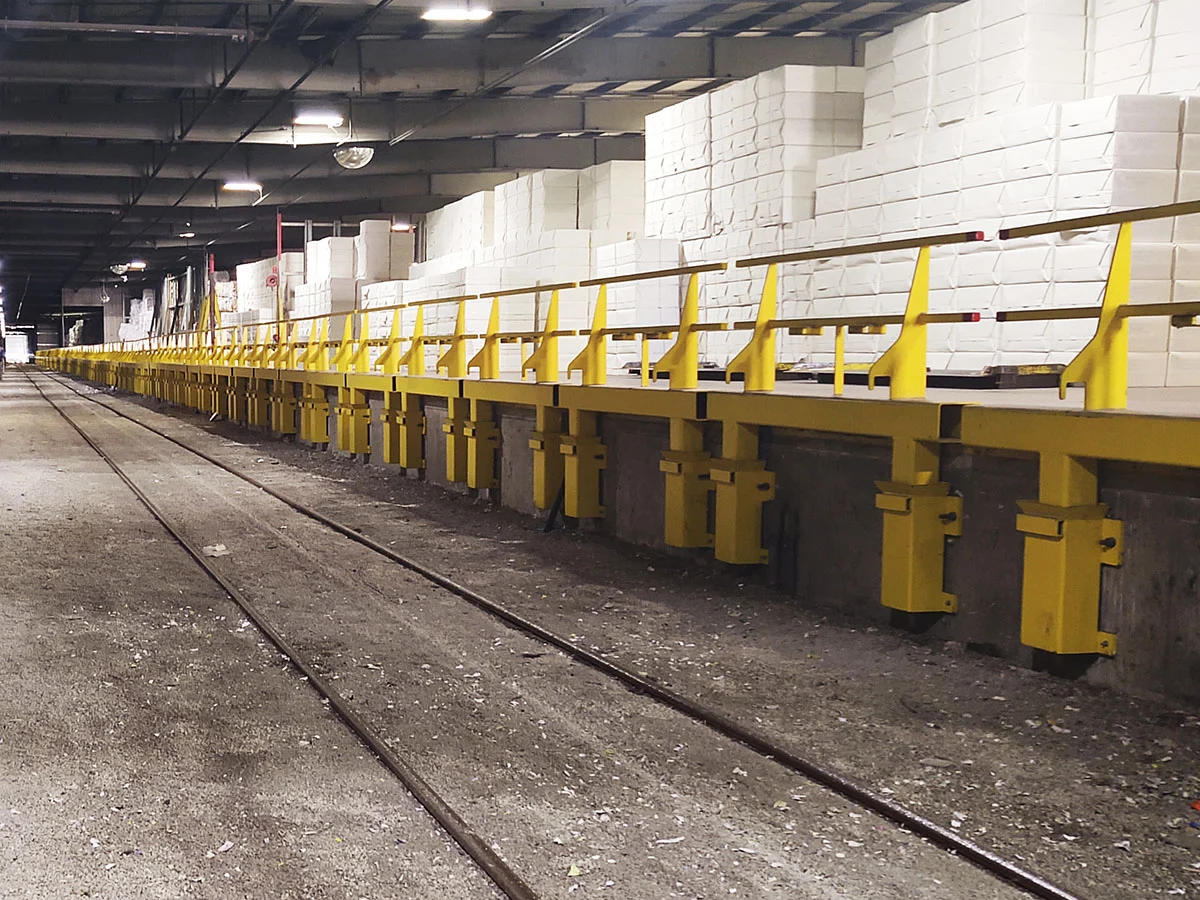 Removable train dock safety railing fabricated and installed by BXC Dock Services
